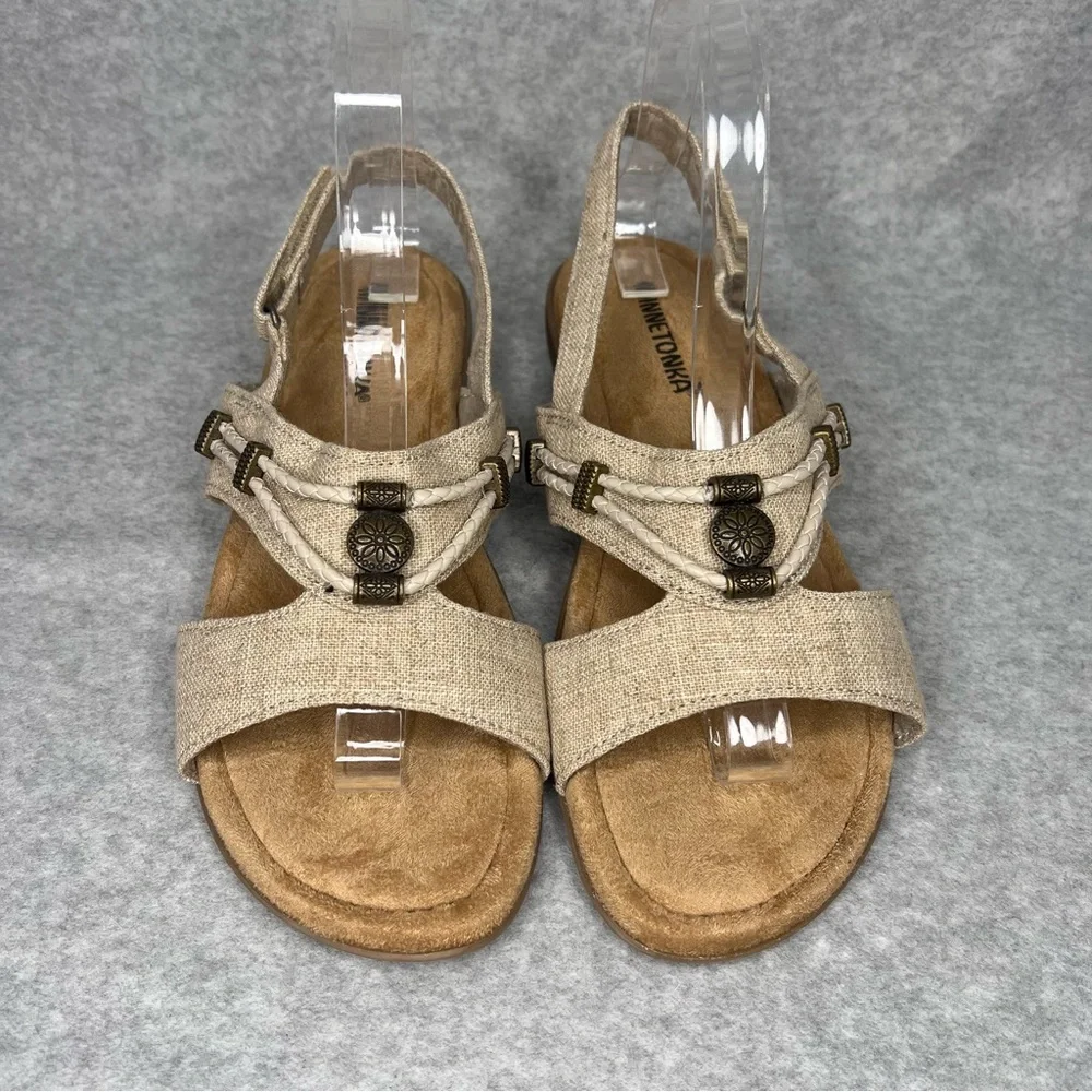 Minnetonka Womens 8 Wide Silvie Slingback Sandals Western Boho Natural Vegan New - Picture 3 of 12